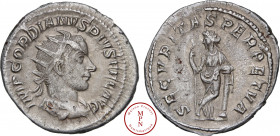 Gordien III (238-244), Antoninien, 238-244, Rome, Av. IMP GORDIANV PIVS FEL AVG, Buste radié, drapé et cuirassé à droite, Rv. SECVRITAS PERPETVA, La S...