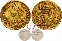 Constantius II (337-361), Solidus, 357, Rome, Av. FL IVL CONSTANTIVS PERP AVG, Buste diadémé, en tenue consulaire à gauche, tenant le sceptre et le Ma...