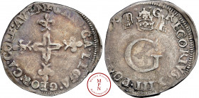 Comtat Venaissin, Grégoire XIII (1572-1585), Double sol Parisis ou six blancs, Avignon, Av. .GREGORIVS. XIII. PONTIF. MAX, G sous une tiare pontifical...