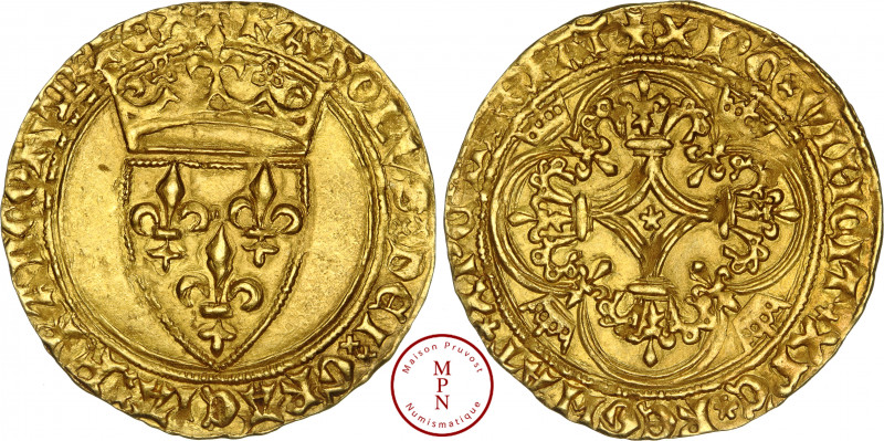 Charles VI (1380-1422), Écu d'or à la couronne, -188020 Av. + KAROLVSX DEIX GRAC...