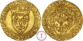 Charles VI (1380-1422), Écu d'or à la couronne, -188020 Av. + KAROLVSX DEIX GRACIAX FRANCORVMX REX, Écu de France couronné, Rv. +. XPC’* VINCIT* XPC’*...