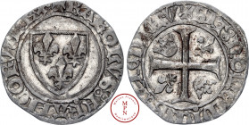 Charles VI (1380-1422), Blanc dit « guénar », 11/09/1389, La Rochelle, Point 9e, Av. + KAROLVS: FRANCORV: REX, Écu de France, Rv. + SIT: NOME: DNI: BE...