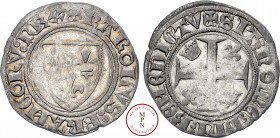 Charles VI (1380-1422), Blanc dit « guénar », 11/09/1389, Tournai, Point 16e, Av. + KAROLVS: FRANCORV: REX, Écu de France, Rv. + SIT: NOME: DNI: BENED...