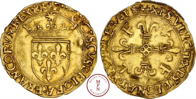 François Ier (1515-1547), Écu d'or au soleil, 21/07/1519, Lyon, point 12e, Av. +...