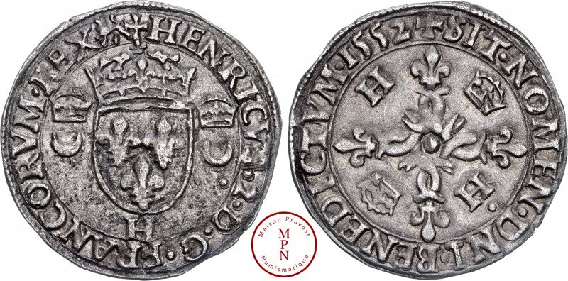 Henri II (1547-1559), Douzain aux croissants, 1552, H, La Rochelle, Av. + HENRIC...