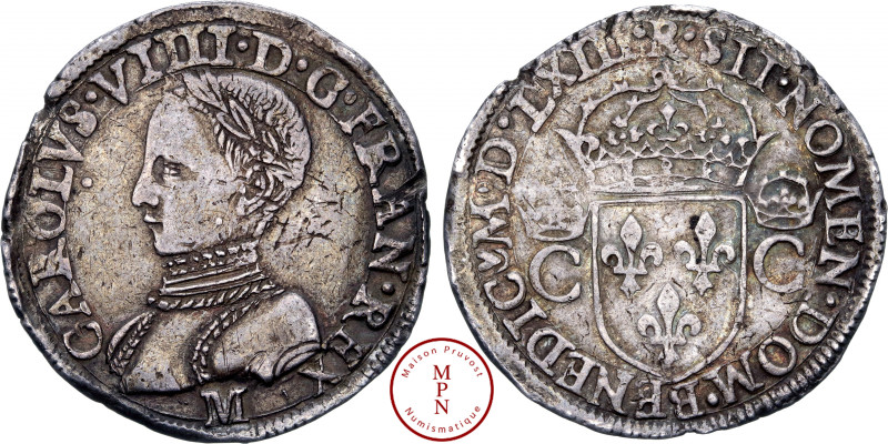 Charles IX (1560-1574), Teston, 2e type, 1563, M, Toulouse, Av. CAROLVS. VIIII. ...