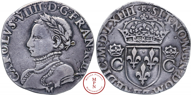 Charles IX (1560-1574), Teston, 2eme type, 1564, M, Toulouse, Av. CAROLVS. VIIII...