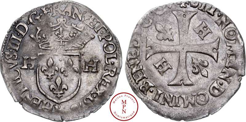 Henri III (1574-1589), Douzain aux 2 H, 1576, M, Toulouse, Av. HENRICVS. III. D....