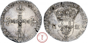 Henri III (1574-1589), Quart d'écu, Croix de face, 1582, H, La Rochelle, Av. + HENRICVS. III. D. G. FRANC. ET. POL. REX (Différent) 1582 (Différent), ...