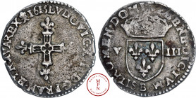 Louis XIII (1610-1643), 1/8 écu à la croix fleurdelisée, 1615, B, Rouen, Av. + LVDOVIC. XIII. D. G. FRAN. ET. NAVA REX. (différent) 1615, Croix fleurd...