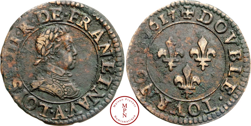 Louis XIII (1610-1643), Double Tournois, type 1, 1617, A, Paris, Av. LOYS. XIII....