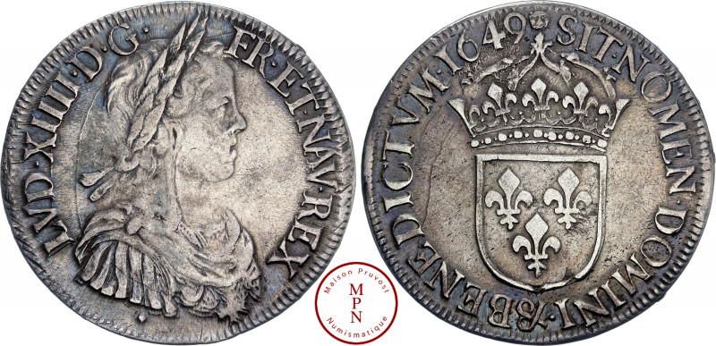 Louis XIV (1643-1715), Écu à la mèche longue, 1649, &, Aix, Av. LVD. XIIII. D. G...