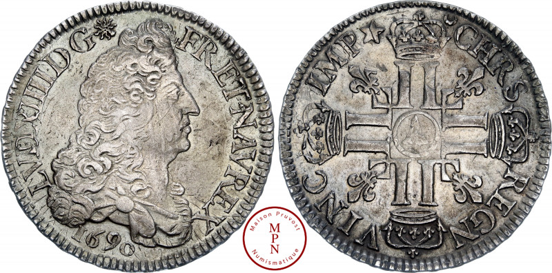 Louis XIV (1643-1715), Écu aux 8L, 1690, A, Paris, Réformé, Av. LVD. XIIII. D G ...