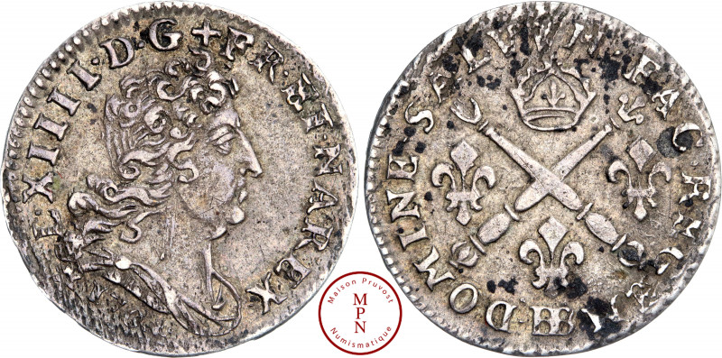 Louis XIV (1643-1715), 5 Sols aux insignes, 1704, BB, Strasbourg, Av. LVD. XIIII...