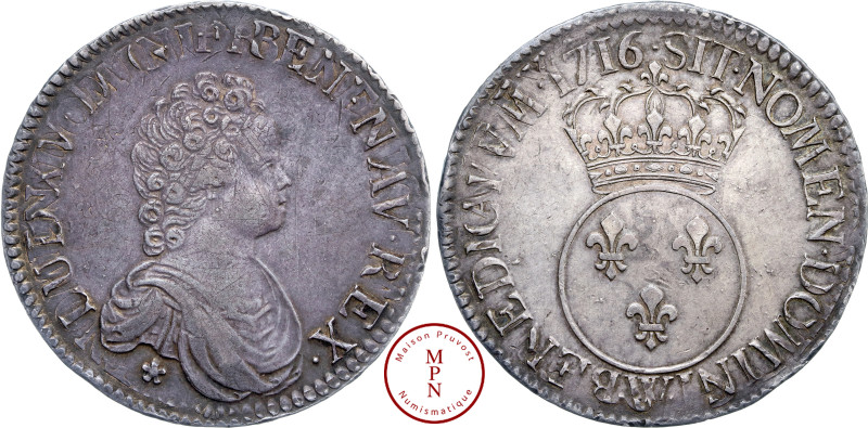 Louis XV (1715-1774), Écu Vertugadin, 1716, W, Lille, Réformé, Av. LUD. XV. D. G...