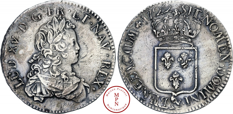 Louis XV (1715-1774), Écu de France, 1722, &, Aix, Flan Réformé, Rareté R3, Av. ...