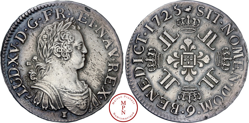 Louis XV (1715-1774), Écu aux 8L, 1725, 9, Rennes, Av. LUD. XV. D. G. FR. ET. NA...