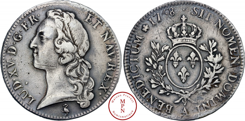 Louis XV (1715-1774), Écu au bandeau, 1758, A, Paris, 2e semestre, Av. LUD. XV. ...