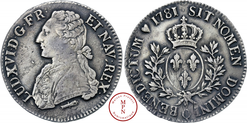 Louis XVI (1774-1792), Écu aux branches d'olivier, 1781, Q, Perpignan, Av. LUD. ...