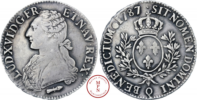 Louis XVI (1774-1792), Écu aux branches d'olivier, 1787, Q, Perpignan, Av. LUD. ...