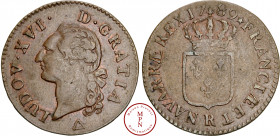 Louis XVI (1774-1792), Sol à l'écu, 1789, R, Orléans, Av. LUDOV. XVI. D. GRATIA, Tête à gauche, Rv. FRANCIAE ET NAVARRAE REX 1789, Écu couronné de Fra...