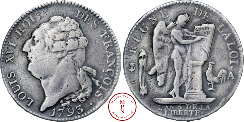 Louis XVI (1774-1792), Écu de 6 livres, 1793, A, Paris, Av. LOUIS XVI ROI DES FR...