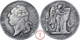 Louis XVI (1774-1792), Écu de 6 livres, 1793, A, Paris, Av. LOUIS XVI ROI DES FRANCOIS., Tête à gauche, Rv. REGNE DE LA LOI // L'AN 5 DE LA LIBERTE, G...