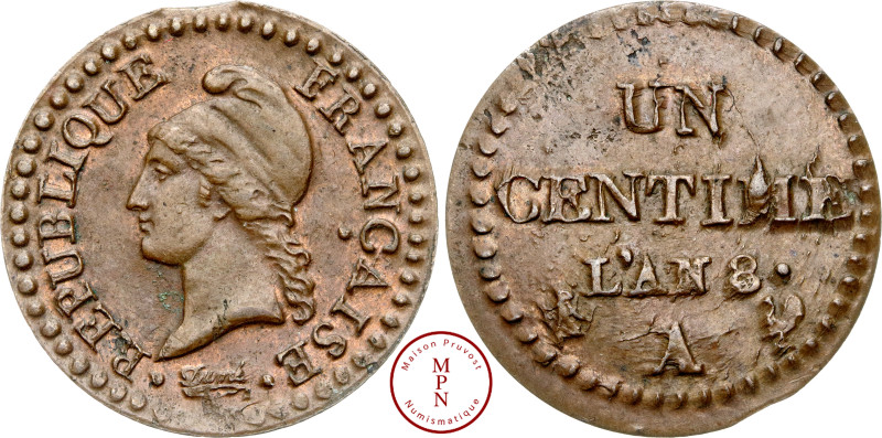 Directoire (1795-1799), Centime, Dupré, AN 8, A, Paris, Av. REPUBLIQUE FRANCAISE...