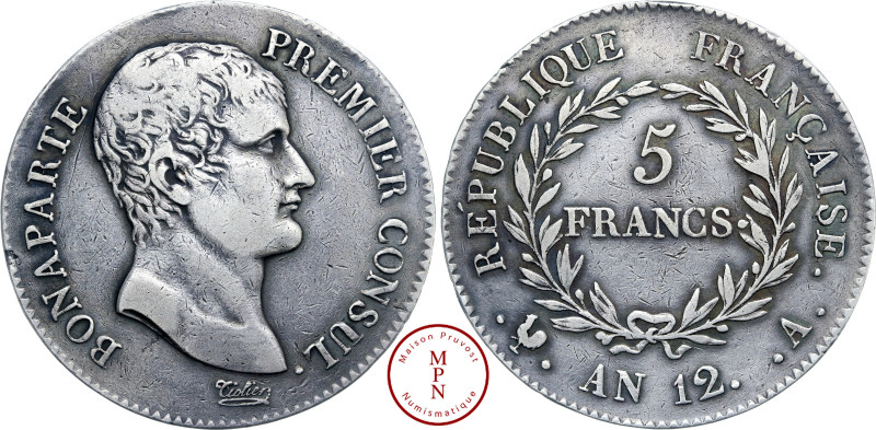 Napoléon Ier (1804-1815), 5 Francs, Bonaparte, AN 12, A, Paris, Av. BONAPARTE PR...