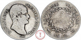 Napoléon Ier (1804-1815), 5 Francs, Bonaparte, AN 12, M, Toulouse, Av. BONAPARTE PREMIER CONSUL, Tête nue à droite, Rv. REPUBLIQUE FRANCAISE / 5 FRANC...