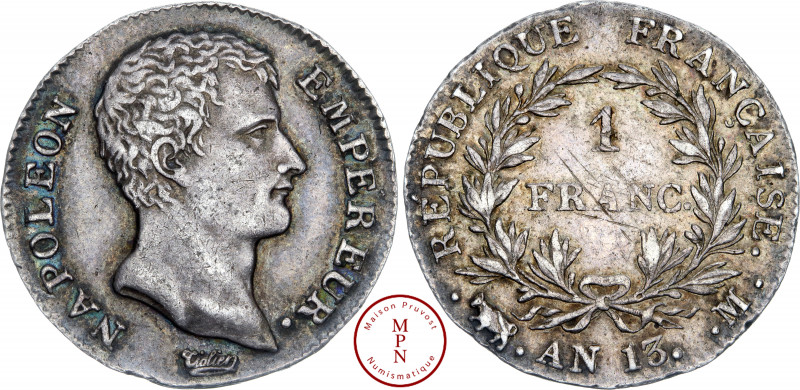 Napoléon Ier (1804-1815), Franc, Tête nue, AN 13, M, Toulouse, Av. NAPOLEON EMPE...