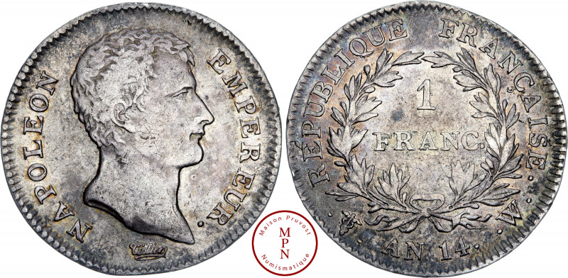 Napoléon Ier (1804-1815), Franc, Tête nue, AN 14, W, Lille, Av. NAPOLEON EMPEREU...