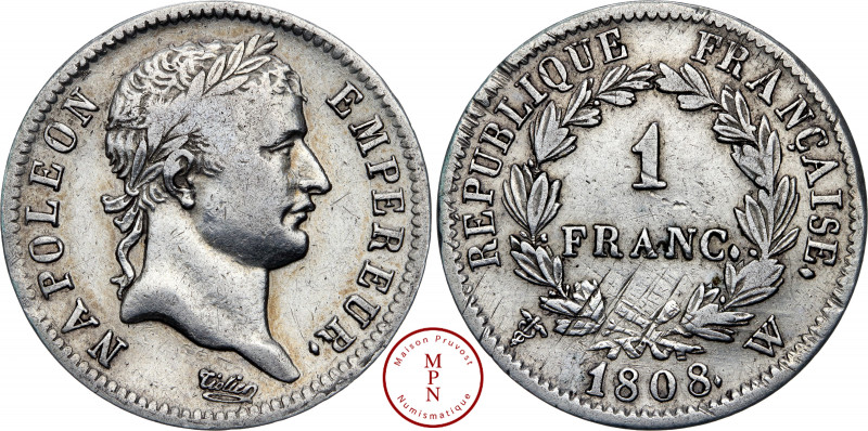 Napoléon Ier (1804-1815), Franc, Tête laurée, République Française, 1808, W, Lil...