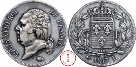 Louis XVIII (1815-1821), 5 Francs, Tête nue, 1817, L, Bayonne, Av. LOUIS XVIII ROI DE FRANCE, Tête nue à gauche, Rv. Écu de France couronné dans une c...