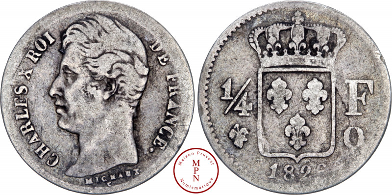 Charles X (1824-1830), ¼ de Franc, 1826, Q, Perpignan, Av. CHARLES X ROI DE FRAN...