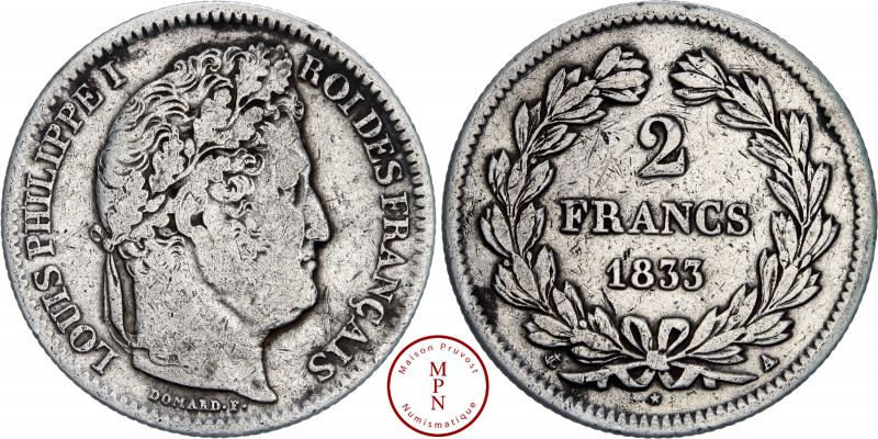 Louis-Philippe (1830-1848), 2 Francs, 1833, A, Paris, Av. LOUIS PHILIPPE I ROI D...