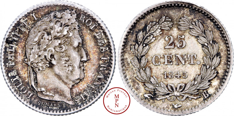 Louis-Philippe (1830-1848), 25 Centimes, 1845, B, Rouen, Av. LOUIS PHILIPPE I RO...