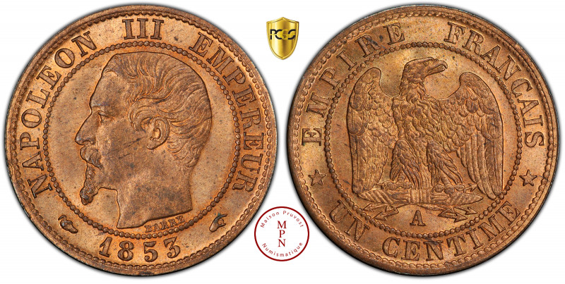 Napoléon III (1852-1870), Centime, Tête nue, 1853, A, Paris, Av. NAPOLEON III EM...
