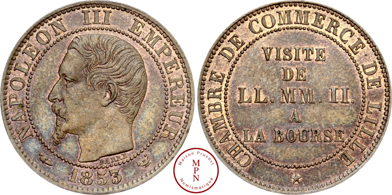 Napoléon III (1852-1870), 5 Centimes, Essai, Visite de la Bourse de Lille, Chamb...