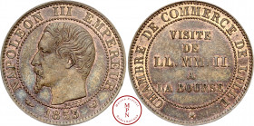 Napoléon III (1852-1870), 5 Centimes, Essai, Visite de la Bourse de Lille, Chambre de Commerce, 1853, W, Lille, Av. NAPOLEON III EMPEREUR / 1853, Tête...