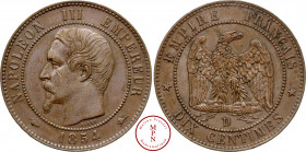 Napoléon III (1852-1870), 10 Centimes, Tête nue, 1854, D, Lyon, Av. NAPOLEON III EMPEREUR, Tête nue à gauche, Rv. EMPIRE FRANCAIS / DIX CENTIMES, Aigl...