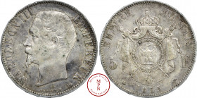 Napoléon III (1852-1870), 5 Francs, Tête nue, 1855, BB, Strasbourg, Av. NAPOLEON III EMPEREUR, Tête nue à gauche, Rv. EMPIRE FRANCAIS / 5 / F / 1855, ...