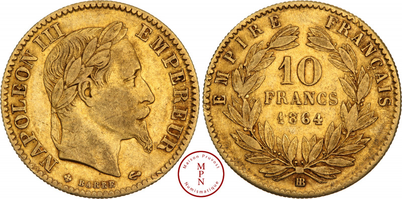 Napoléon III (1852-1870), 10 Francs, Tête laurée, Type définitif, 1864, BB, Stra...