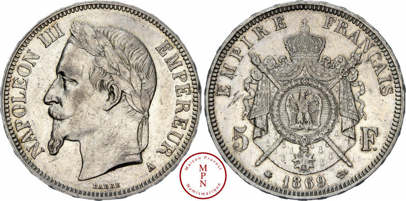 Napoléon III (1852-1870), 5 francs, Tête laurée, 1869, A, Paris, Av. NAPOLEON II...