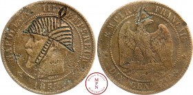 Napoléon III (1852-1870), 10 Centimes satirique, Av. NAPOLEON III EMPEREUR / 1855, Cuivre, B, 8/91 g, 30 mm, Casque prussien gravé grossièrement, au r...