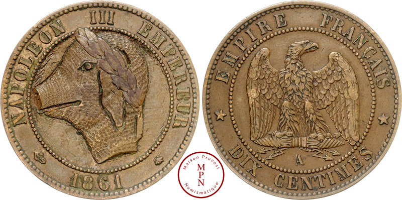 Napoléon III (1852-1870), 10 Centimes satirique, Av. NAPOLEON III EMPEREUR / 186...