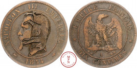 Napoléon III (1852-1870), 10 Centimes satirique, Av. NAPOLEON III EMPEREUR / 1854, Cochon gravé sur l'arrière du visage, Rv. EMPIRE FRANCAIS / 10 CENT...