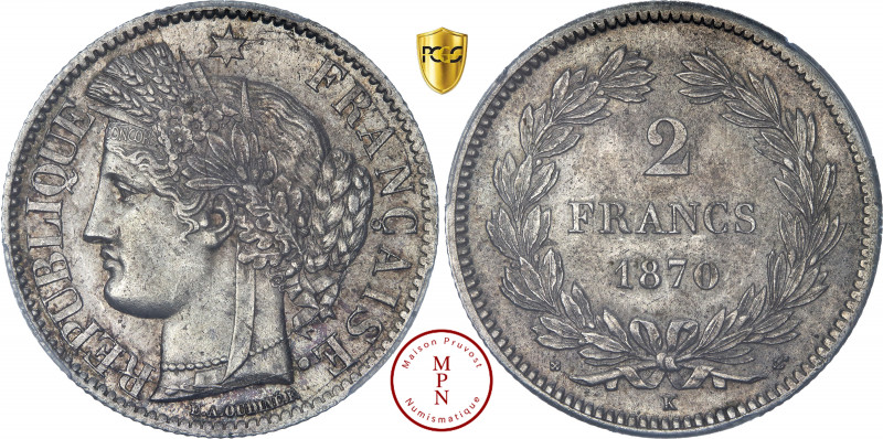 Troisième République (1870-1940), 2 Francs, Cérès, Ancre, 1870, K, Bordeaux, Av....