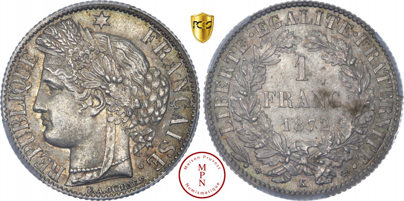 Troisième République (1870-1940), Franc, Cérès, 1872, K, Bordeaux, Av. REPUBLIQU...