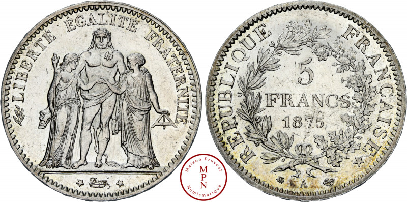 Troisième République (1870-1940), 5 Francs, Hercule, 1875, A, Paris, Av. LIBERTE...